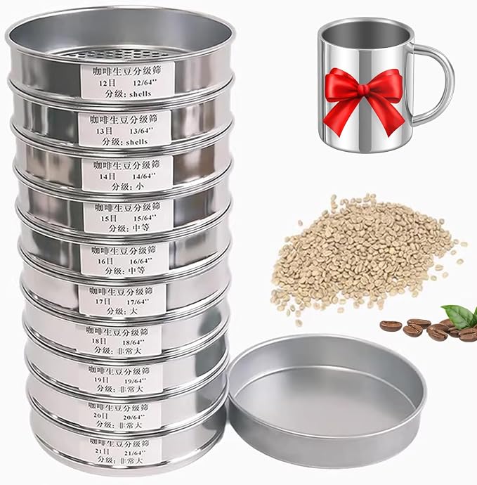 Coffee Bean Grading Sieve Set, 8-inch Stainless Steel Round Sifter, 10-Layer by Unknown