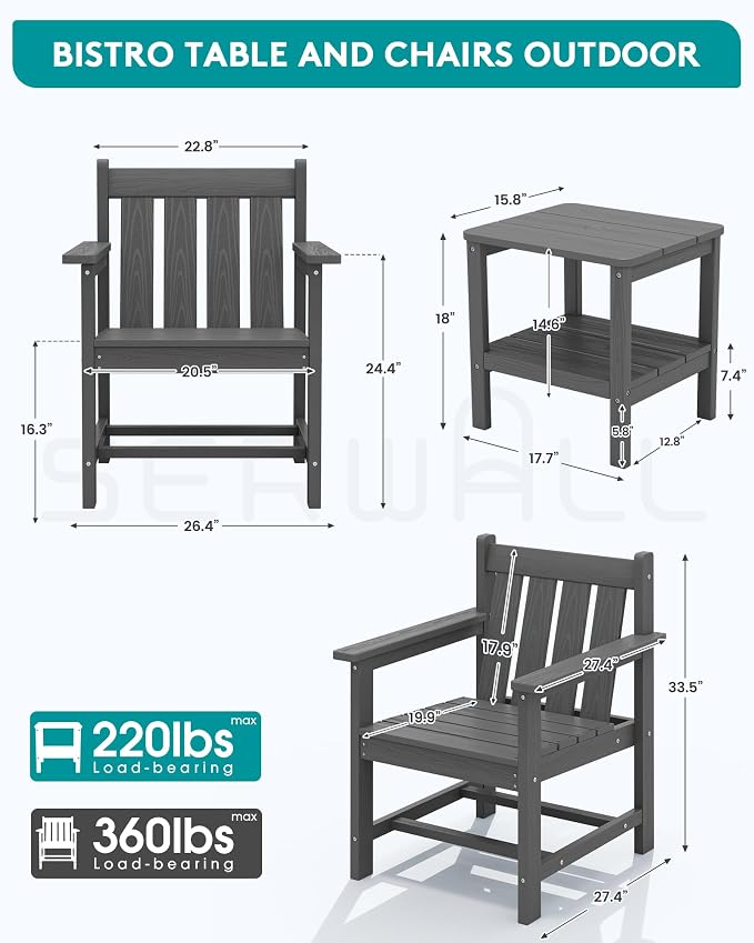 SEWRWALL Patio Furniture Set, HDPE Material All Weather Use Adirondack Chair Set - Image 9