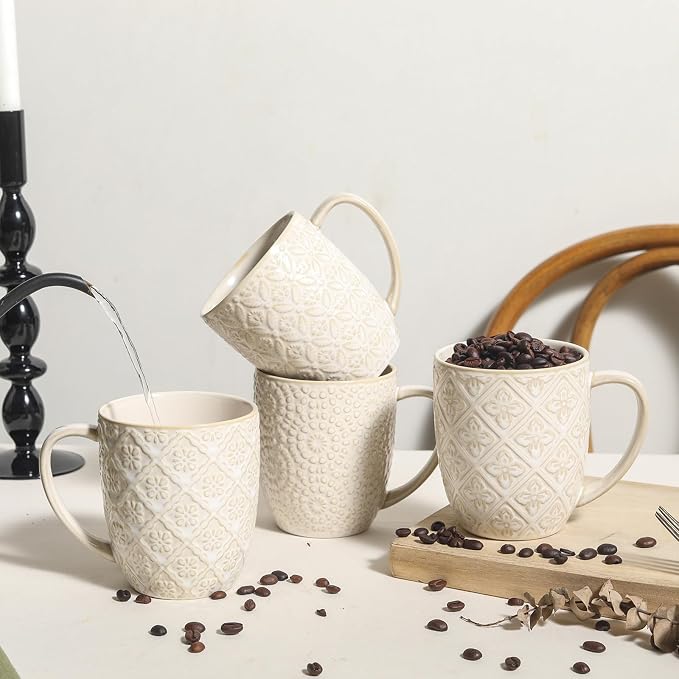 Coffee Mugs Set of 4, 16 Oz Ceramic Coffee Mugs, Large Porcelain Embossed Cups - Image 6