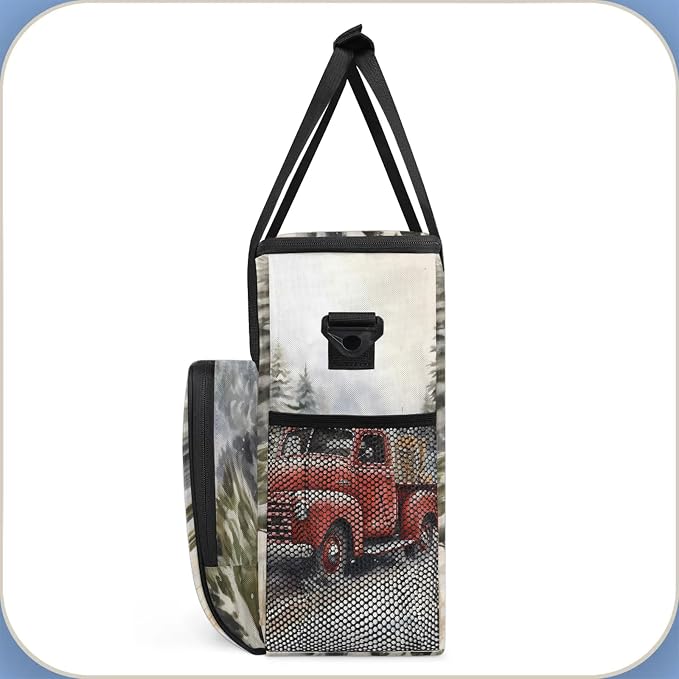 Red Truck Winter Forest Coffee Maker Carring Bag, Large Insulated Storage - Image 4