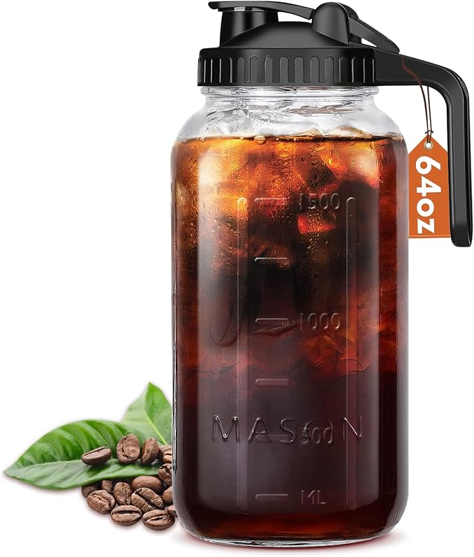 Mihlapi Glass Pitcher with Lid, 64 OZ Mason Jar Pitcher Double Leak Proof by Mihlapi
