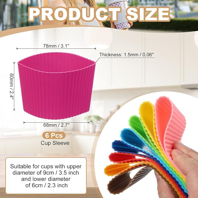 uxcell 6Pack Coffee Cup Sleeves, Reusable Silicone Heat Resistant Cup - Image 2