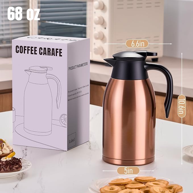 PARACITY 68oz Thermal Coffee Carafe Stainless Steel, Coffee Carafes - Image 8