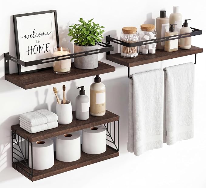 Fixwal Wall Mounted Bathroom Shelves Over Toilet, Rustic Wood Floating Shelves by Fixwal