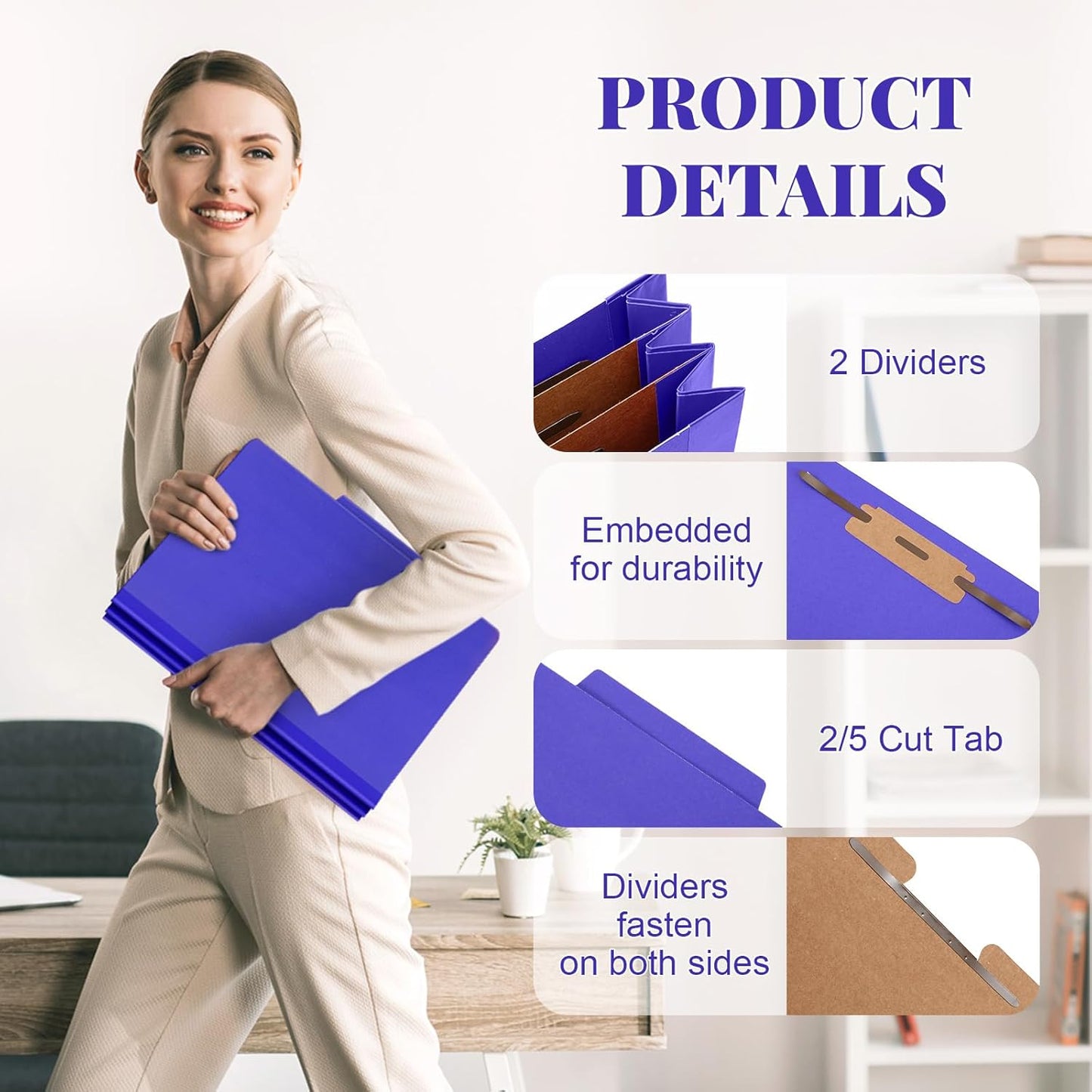 48 Pcs Classification Folders Letter Size, 2 Divider Pressboard File Folders with 3. 5 Inch Expansion, 2 Prongs Fastener, Heavy Duty Office File Organizers for Teachers, Medical (Purple)