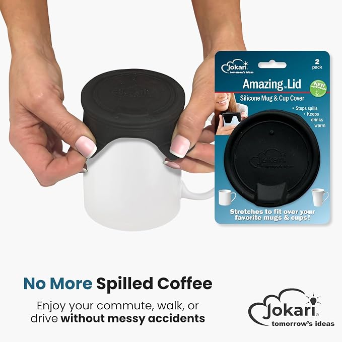Jokari Silicone Cup Cover 2 Pack Stretch Fit Spill-Proof Coffee Mug Lid - Image 2