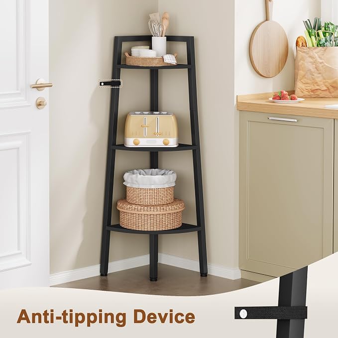 Hoctieon Corner Shelf, 3-Tier 40" Tall Corner Bookshelf, Rustic Ladder Shelf - Image 6
