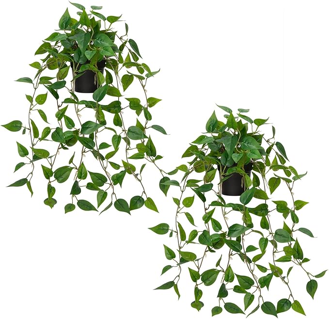 2 Pack Fake Hanging Plants for Shelf in Back Pot, Small Artificial Hanging Ivy by VillaComo