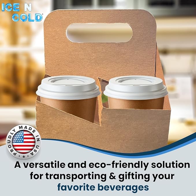 4 Cup Drink Carrier With Handle | Kraft Paperboard Holder Disposable - Image 3