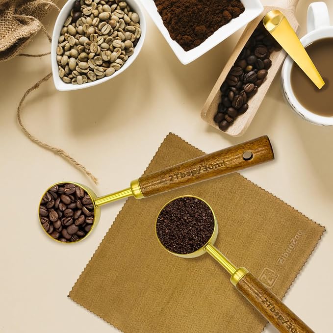 Gold Coffee Scoop with Wooden Handle, 2 Tablespoon / 30 ml, 304 Stainless Steel - Image 5