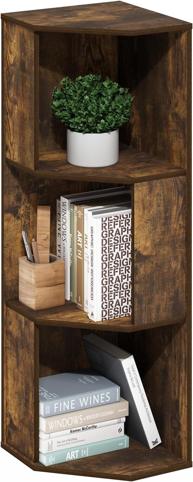 Furinno ECON Corner Shelf, 3-Tier Corner Book Shelf, Standing Storage Shelves by Furinno-FitsYourSpaceFitsYourBudget