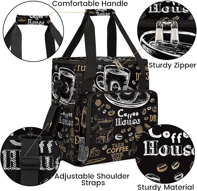 coffee cups beans bread Coffee Maker Carring Bag Travel Carrying Storage Tote - Image 6