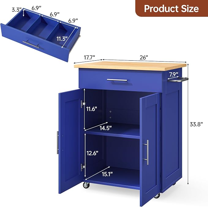 OtterOasis Small Kitchen Island Cart on Wheels, Rolling Kitchen Cart Cabinet - Image 2