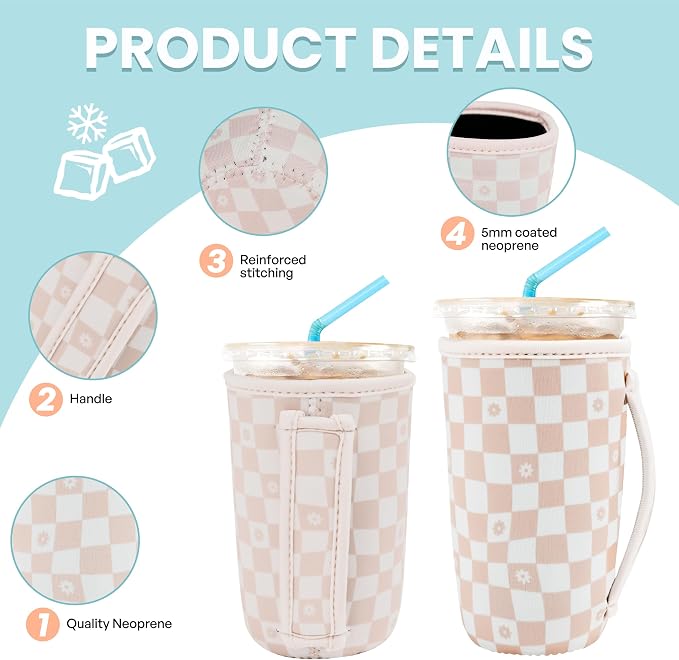 KJQJLY 3 Pack Reusable Iced Coffee Sleeves - Image 3