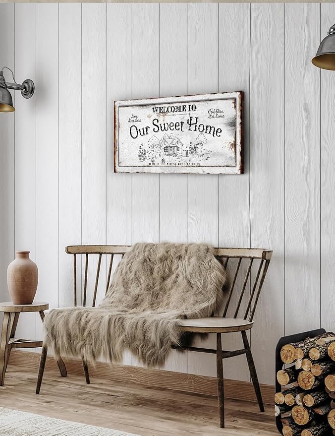 IPIC - Our Sweet Home Vintage Family Sign, Rustic Farmhouse Style Canvas Wall - Image 3