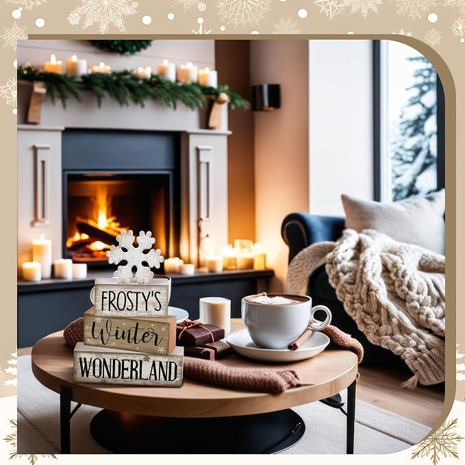 Lineshading 4 Pcs Winter Table Decorations Wooden Snowflake Decor Winter Tiered - Image 6