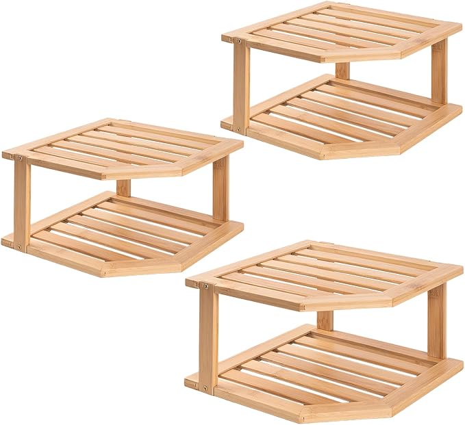 VERTORGAN Bamboo Corner Shelf, 2 Tier Plate Organizer by VERTORGAN