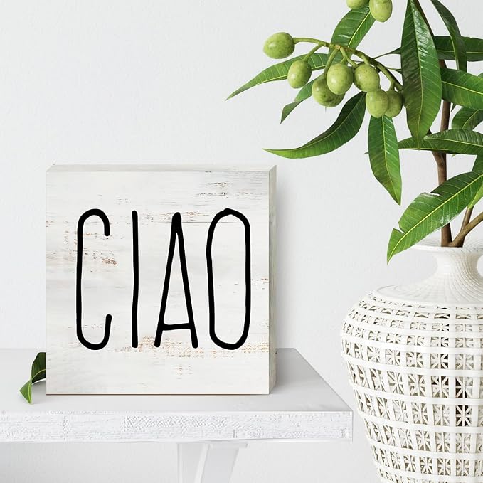 Ciao Wood Box Sign, Rustic Italian Hello Wooden Box Sign Block Plaque - Image 4