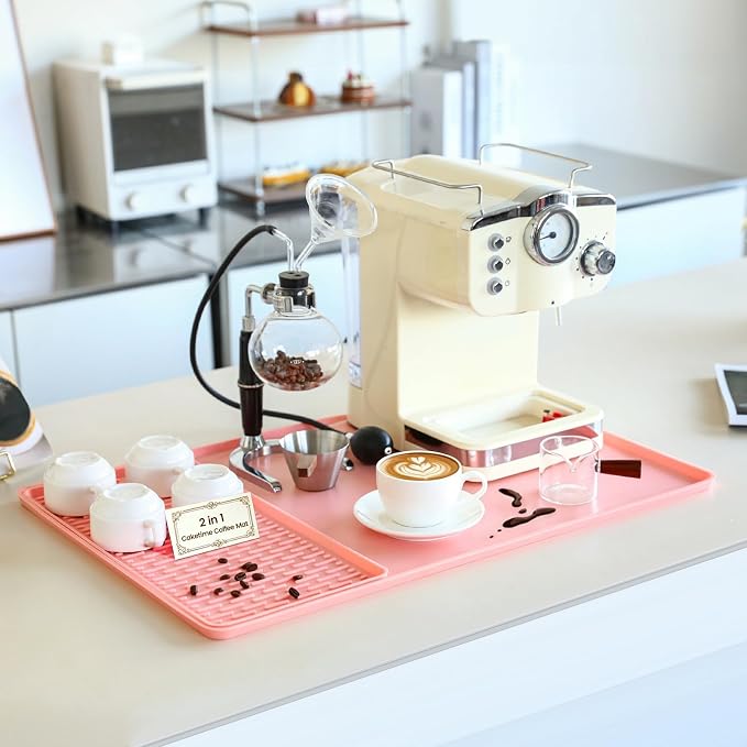 2 In 1 Extra Large 16"x24" Silicone Coffee Bar Mat Accessories by CAKETIME