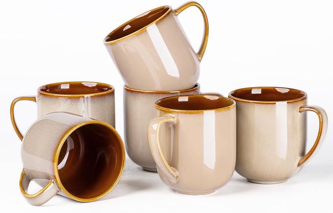 LERATIO 12OZ Ceramic Coffee Mugs Set of 6, Large Porcelain Coffee Cups by LeRatio