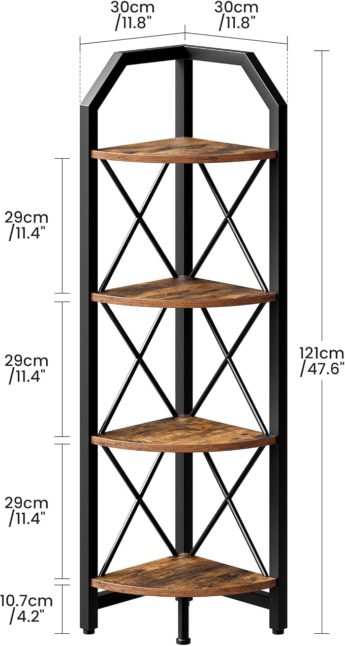 CHOEZON 47.6" Corner Shelf, 4-Tier Industrial Corner Bookshelf, Corner Storage - Image 2