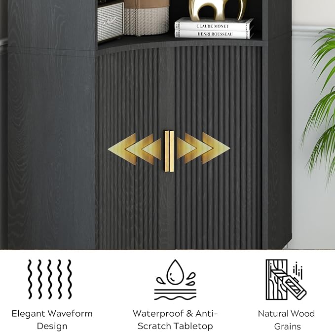 Fluted Corner Cabinet with Open Storage, Modern Floor Cabinets with Sliding - Image 4