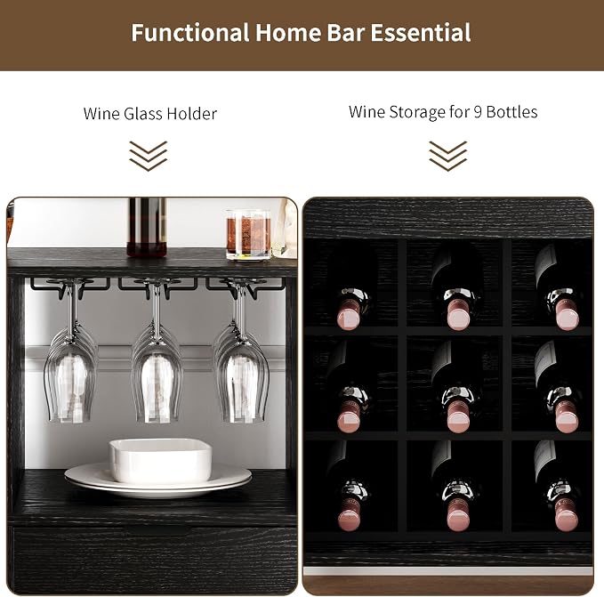 31.5" Home Bar Cabinet with Wine Rack, Industrial Coffee Bar Cabinet with - Image 5