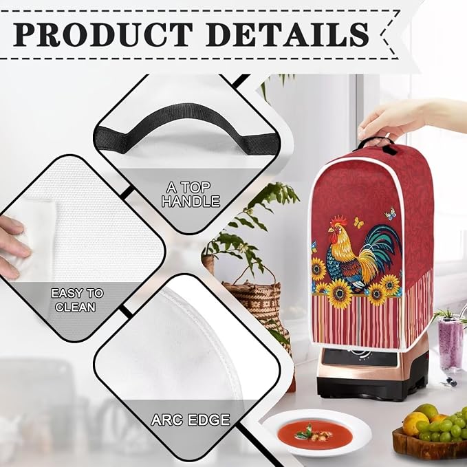 Rooster Butterfly Sunflower Blender Dust Cover, Anti Fingerprint Polyester - Image 4
