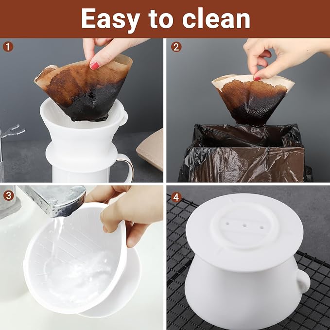 Segarty Camping Coffee Dripper Set, Collapsible White Silicone Coffee Maker - Image 5