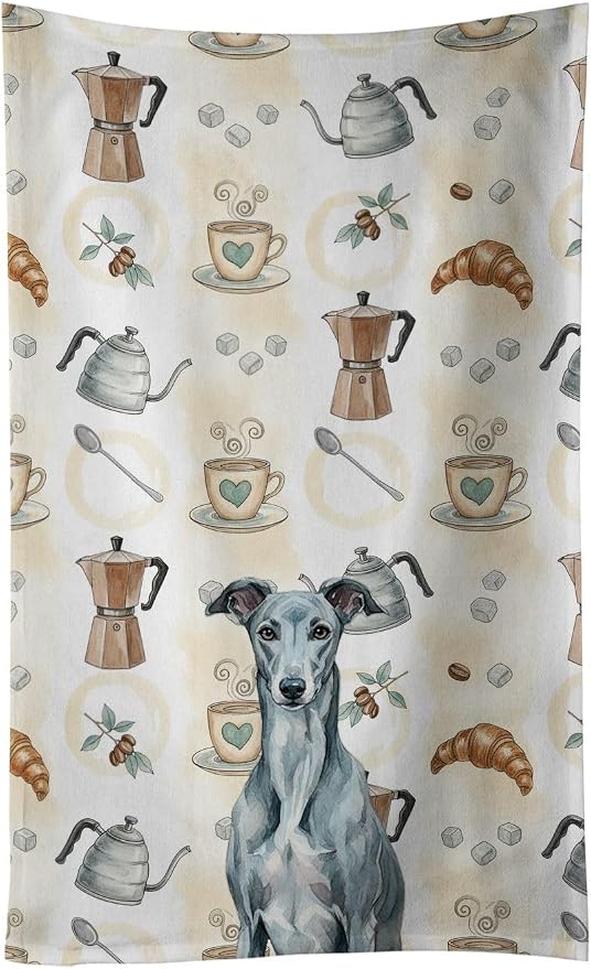 Caroline's Treasures Blue Brindle Greyhound Coffee Bar Kitchen Towel Velour by CarolinesTreasures
