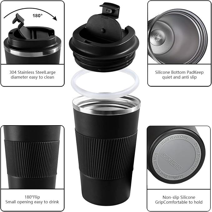 YINBAOGE Insulated Travel Coffee Mug, Spill & Leak Proof, Portable To Go - Image 2