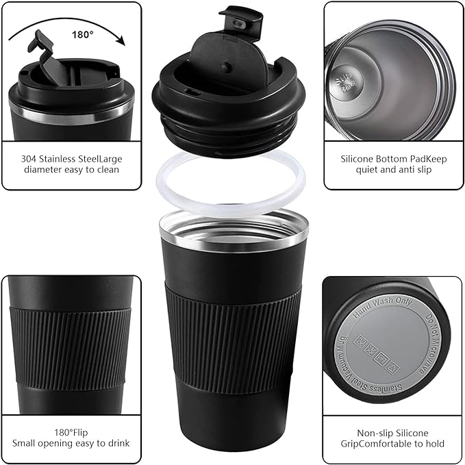YINBAOGE Insulated Travel Coffee Mug, Spill & Leak Proof, Portable To Go - Image 2