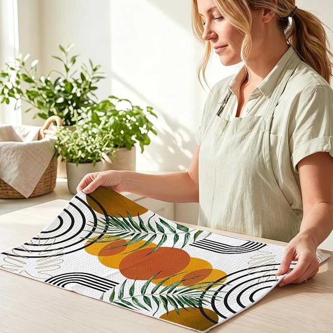 4 Pcs Boho Kitchen Towels, Abstract Tropical Tea Hand Towel, Microfiber Dish - Image 6