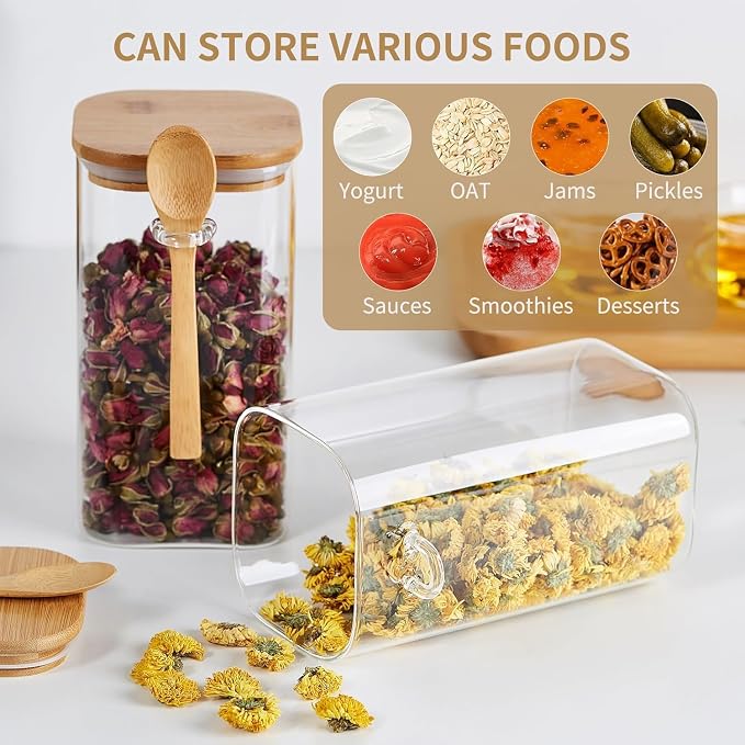 Unbreakable - Glass Jars with Airtight Bamboo Lid and Spoon, Kitchen Canisters - Image 5