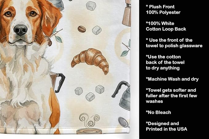 Caroline's Treasures Orange and White Brittany Coffee Bar Kitchen Towel Velour - Image 4
