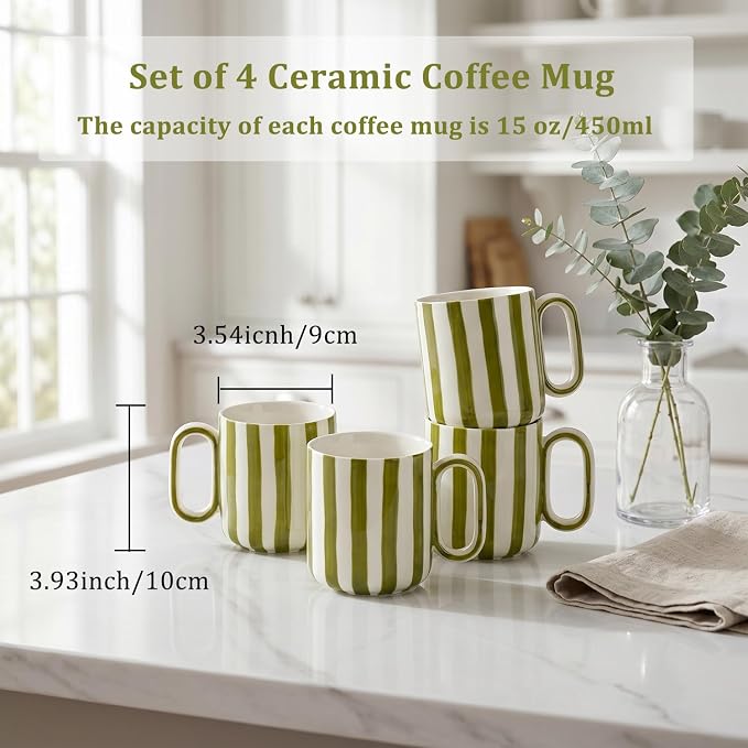 Ceramic Coffee Mugs Set of 4, 15 oz Stoneware Coffee Cups - Image 2