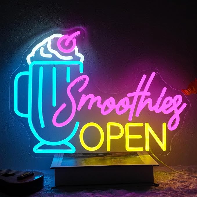 Smoothies Open Neon Sign Dimmable Frozen Fruit Smoothie Neon Light Sign by Unknown