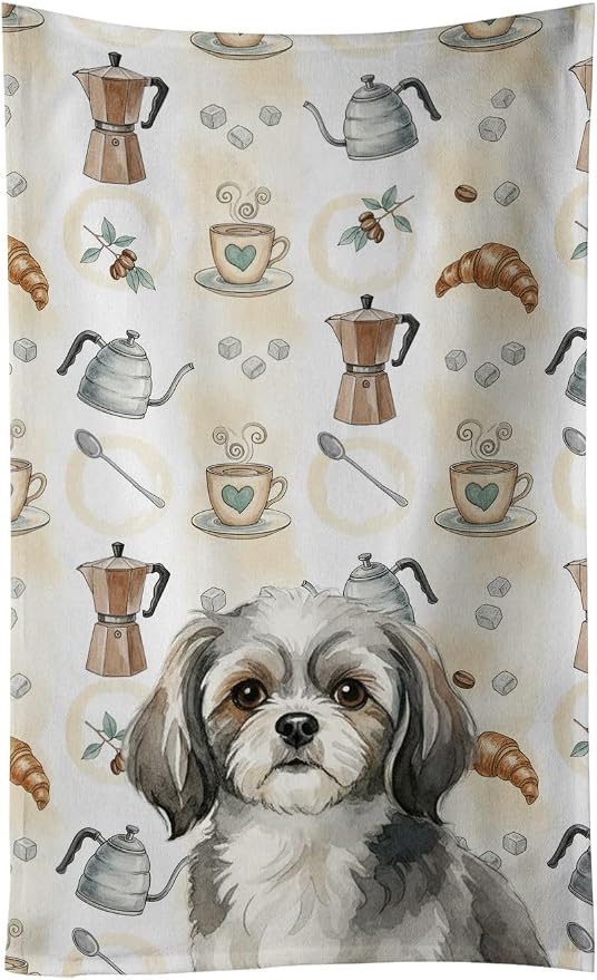 Caroline's Treasures Grey and White Tibetan Spaniel Coffee Bar Kitchen Towel by CarolinesTreasures