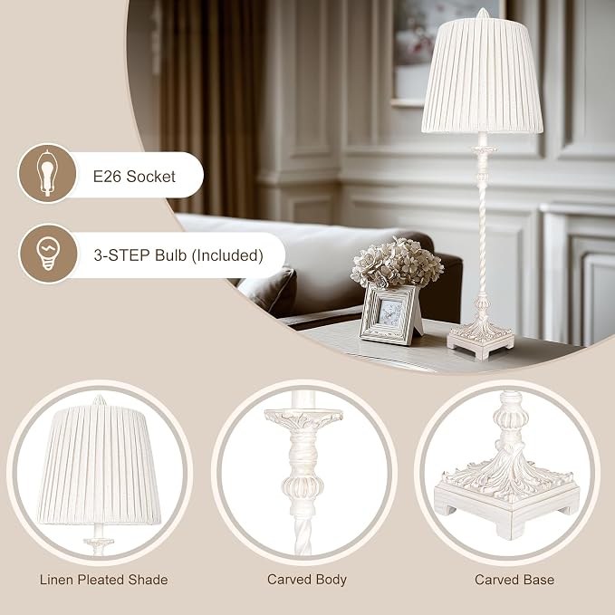 Vintage Table Lamp Set of 2, 3-Way Dimmable Bulb Included, Traditional - Image 2