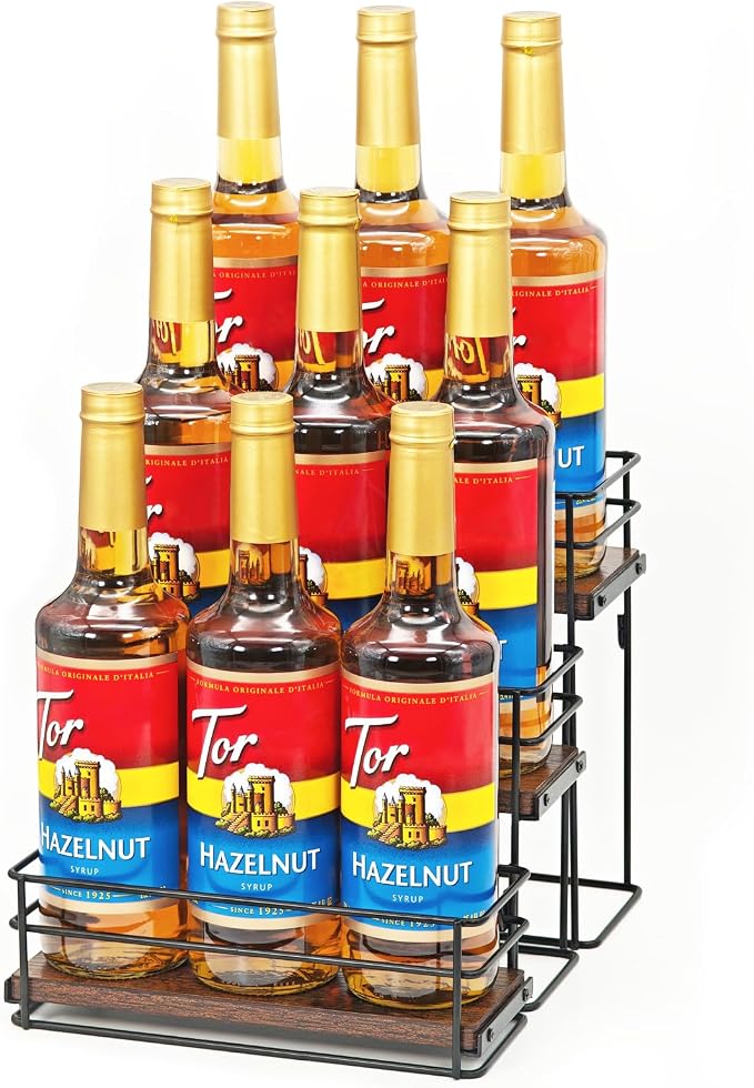 9 Bottle Coffee Syrup Organizer Rack, 3 Tier Coffee Syrup Bottle Stand Holder by AUATRONNE