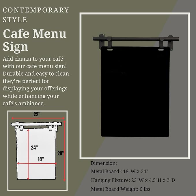 Hanging Menu Contemporary Style Chalkboard Sign, Metal Menu Display 22x28 - Image 3