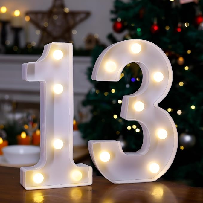 13th Birthday Decoration Light Up Letters, Battery Powered LED Numbers Marquee by TEHIBIEN