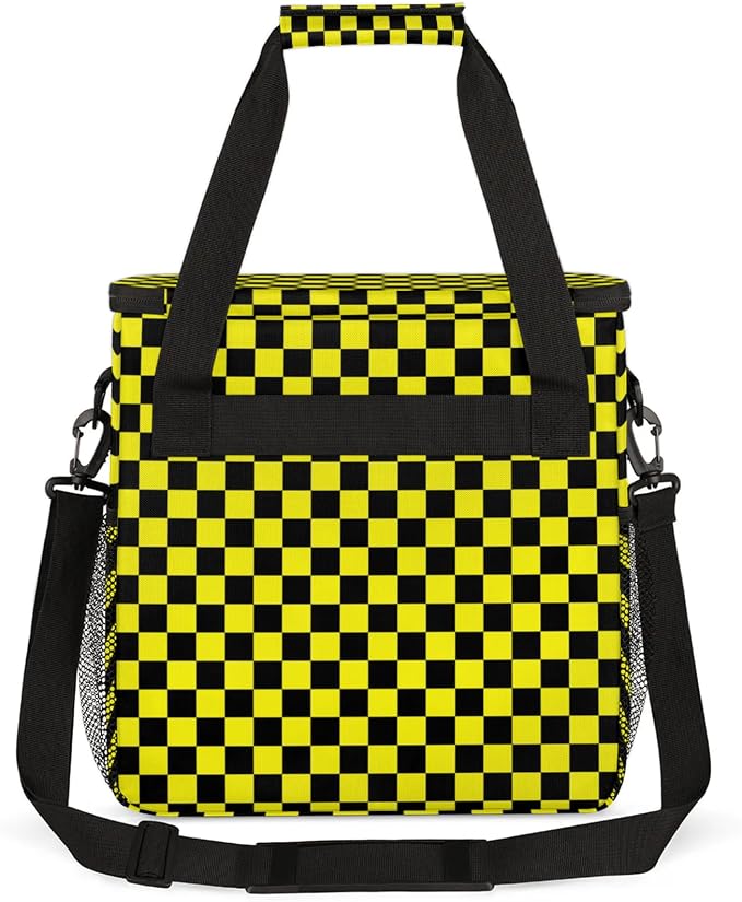 Checkerboard yellow and black Coffee Maker Carrying Bag, Waterproof Insulated - Image 5