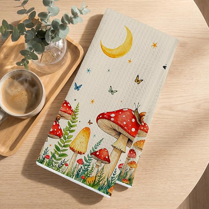 2 Pcs Mushroom Kitchen Towels, Butterfly Soft Absorbent Tea Hand Towel - Image 3
