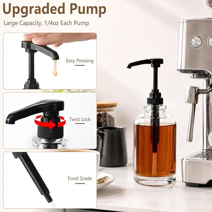 3-Pack Round Glass Coffee Syrup Dispenser, 16.9 oz/500ml - Image 4