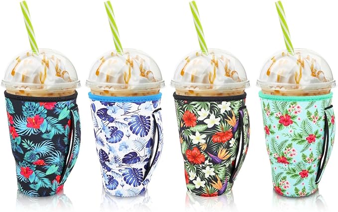 4Pack Reusable Iced Coffee Sleeve Insulator Sleeves by AJLTPA