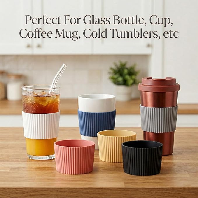 6 Pack Silicone Coffee Cup Sleeve, Reusable Heat Resistant Coffee Cup - Image 4