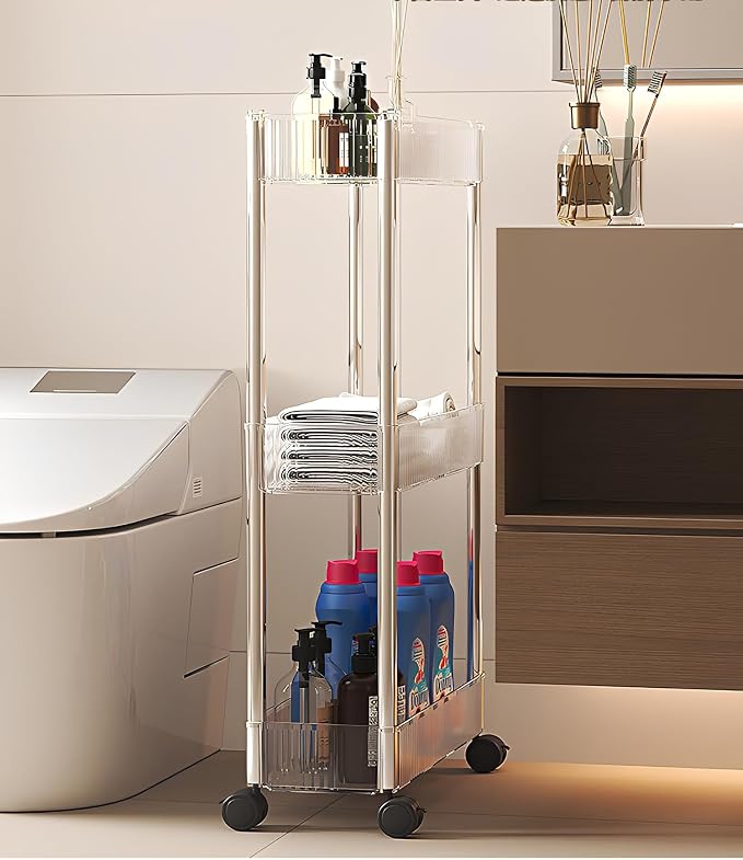 Sooyee Slim Clear 3-Tier Plastic Rolling Utility Cart - Image 4