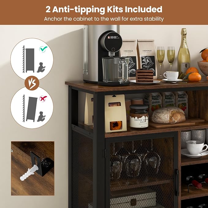 Giantex Coffee Bar Cabinet for Liquor and Glasses, 6 Rows of Wine Glass Holders - Image 7