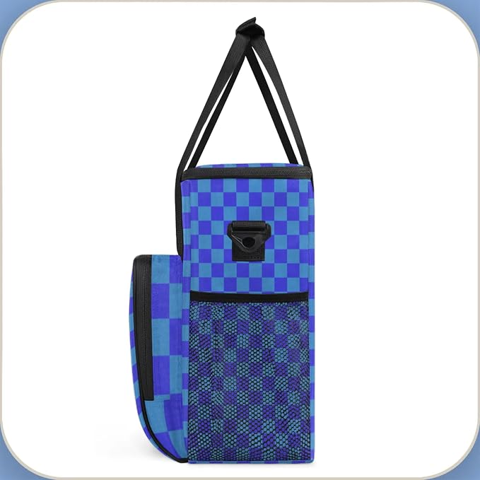 Checkerboard Blue Coffee Maker Carrying Bag, Waterproof Insulated Leakproof - Image 4